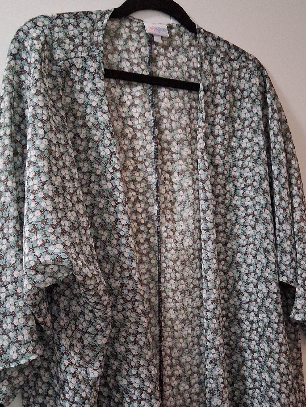 LuLaRoe Floral Print Kimono in Mint, White & Brown